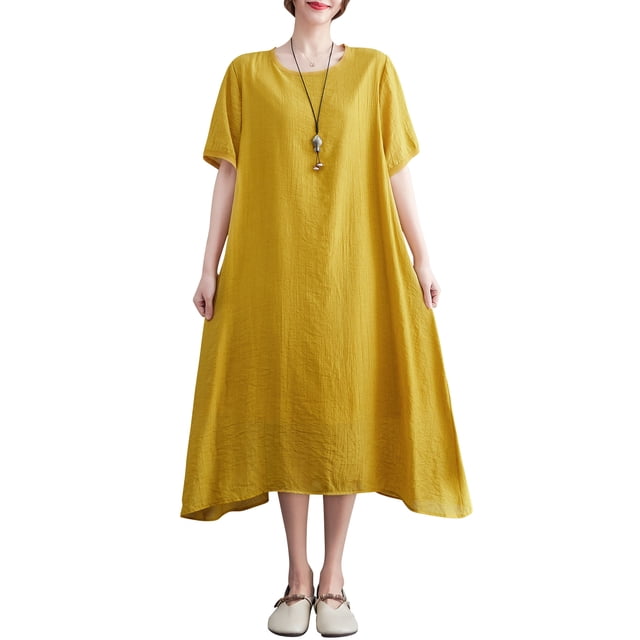 Vestido suelto de mujer con bolsillos Medias mangas Vestido de playa de vacaciones CACAGOO Vestido
