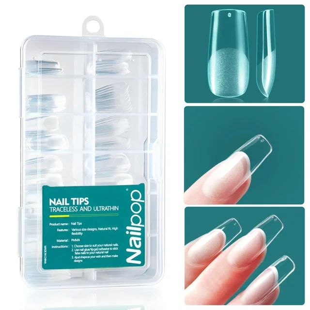 Nailpop 120 unids/caja Gel X puntas de uñas forma media corta almendra/cuadrado/puntas de uñas de Gel suave uñas postizas remojar extensiones de uñas fáciles