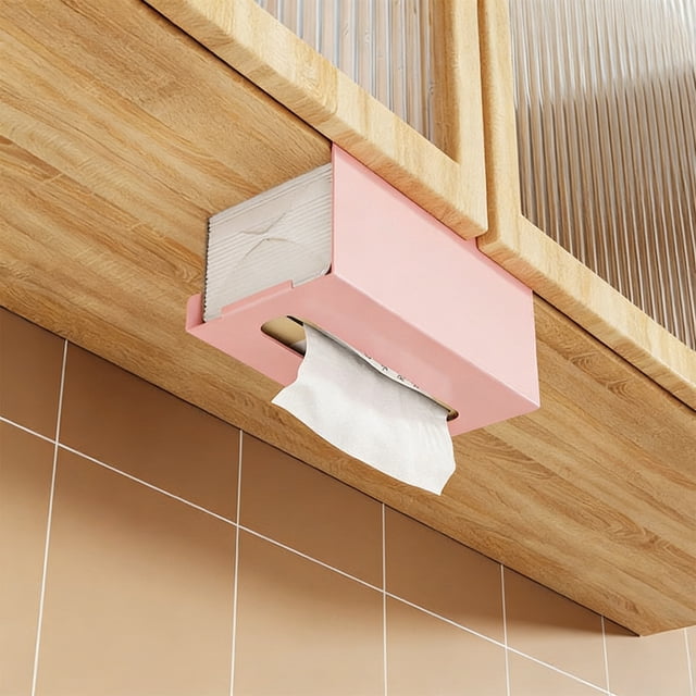 Sokhug Wall Mounted Plastic Tissue Box for Kitchen Paper Towel Under Cabinet Storage,White