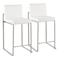 Fuji Contemporary High Back Counter Stool In Stainless Steel And White Velvet - Set Of 2
