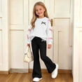 thumbnail image 6 of Auroural Girls Bow Sweatshirt Crewneck Long Sleeve Pullover Top Girl's Bowknot Print Top Long Pants Two-Piece Set Kids Fall, Winter, Cute, Casual, Big Girls, Drop Shoulder, School 5-15 Years, 6 of 9