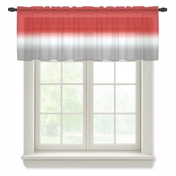 Gradient Red Sheer Valances for Windows White and Gray Semi Sheer Kitchen Valance Rod Pocket Small Window Voile Curtains for Living Room Bedroom Laundry 42 x 12 Inch