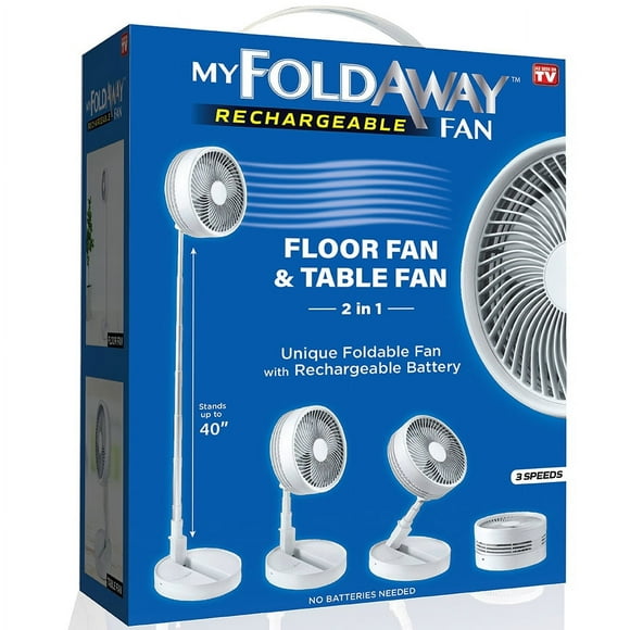 My Foldaway Fan, 2 en 1 Altura Ajustable 40 in. Ventilador de Mesa y Piso Único Plegable Portátil Recargable