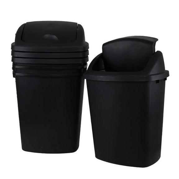 10 Gallon Plastic Garbage Bin with Lid, Top Waste Container, Kitchen Trash Can with Lid, Black, 4 Packs