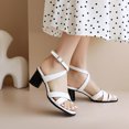 thumbnail image 4 of Sandalias de verano para mujer con tacones altos de cuero de microfibra de color sólido a la moda Wmkox8yii shjk7165, 4 of 9