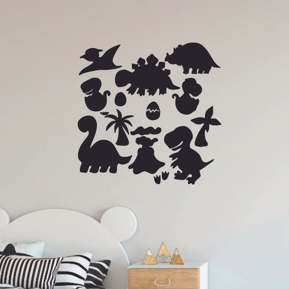 Dino Dinosaurs Silhouette Dinosaur T-Rex Wall Sticker Art Decal for Girls Boys Kids Room Bedroom Nursery Kindergarten Garage House Fun Home Decor Stickers Wall Art Vinyl Decoration Size (30x30 inch)