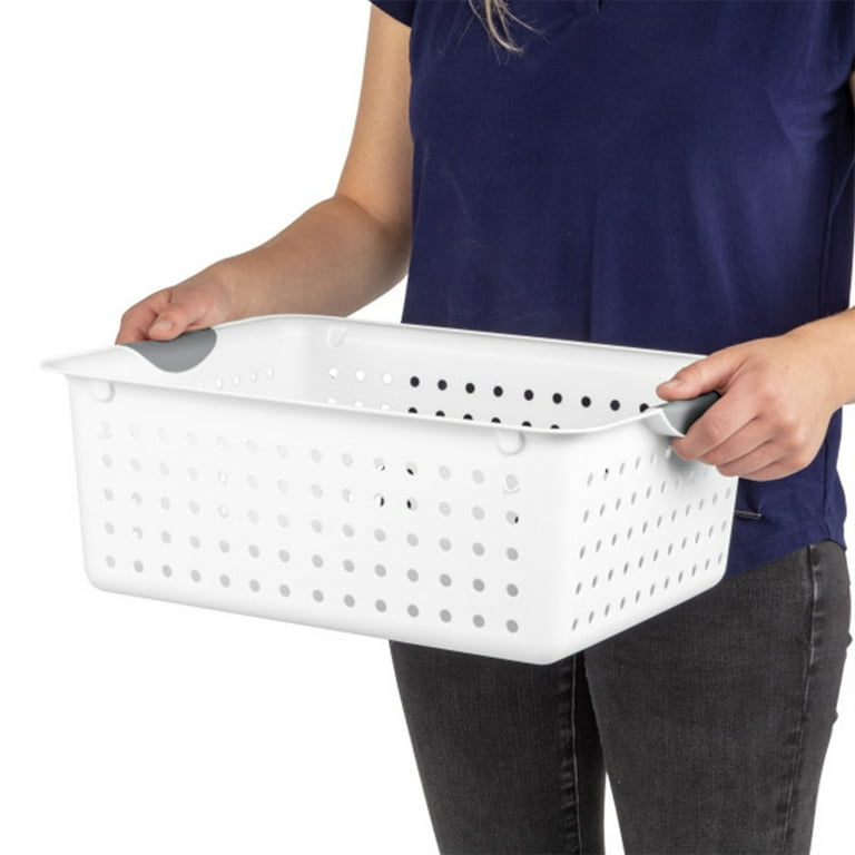 Sterilite Large Ultra Plastic Storage Baskets w/ Handles, White