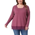 thumbnail image 2 of DARING DIVA  Women's Plus Square Neck Lace Hem Blouse 1X Fuchsia, 2 of 5