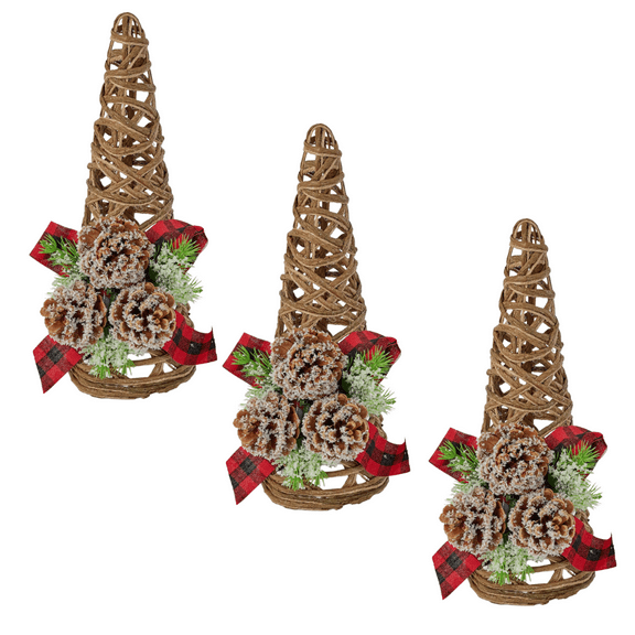 3pc Rustic-Accented Jute Woven Trees - for Christmas Decor - Factory Direct Craft