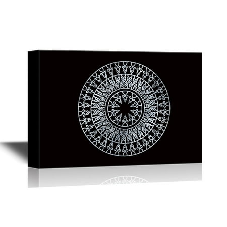 Artworks Home Pattern - wall26 Canvas Wall Art - White Floral Pattern Artwork on Black Background - Gallery Wrap Modern Home Decor | Ready to Hang - 32x48 inches