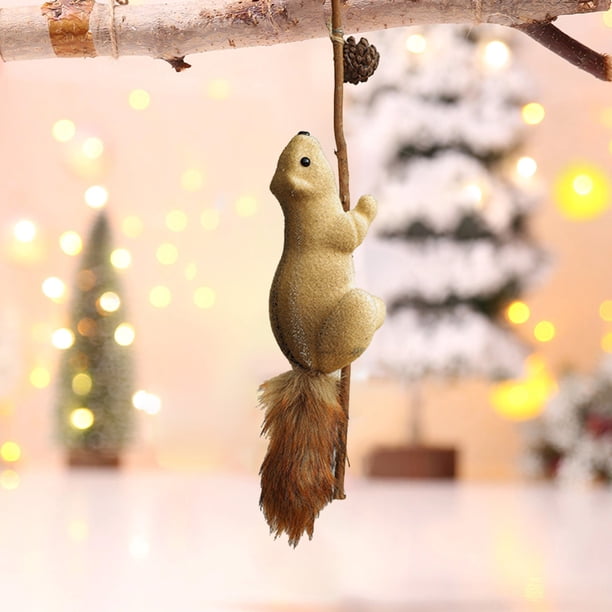 Mini adornos para árbol de Navidad, lindas ardillas realistas, figuras colgantes, piñas, adornos colgantes, animales del bosque, ardillas de espuma