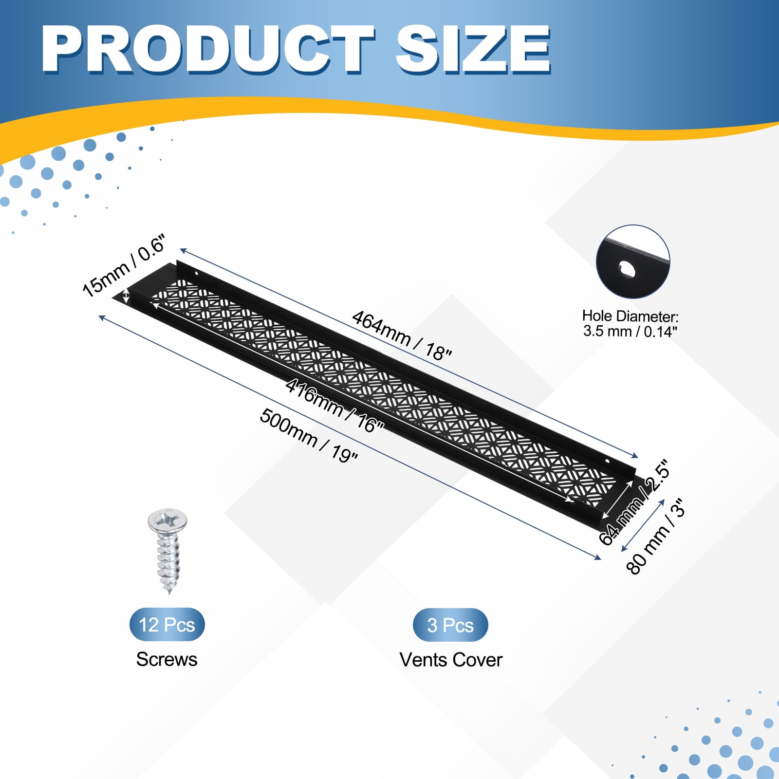 Uxcell 18 x 3 Inch (Duct Openings) Air Vent Cover, 3Set Aluminum Grille Ventilation Cover Louvered with Mounting Screws for Cabinet Wardrobe Door, Black (20 x 3 Inch Outer Size)