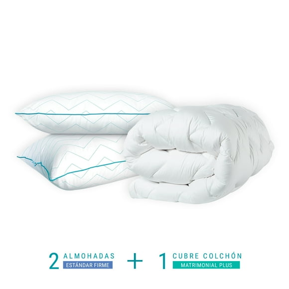 Cubre colchon Sognare® Extra Confort Tamaño Matrimonial + 2 Almohadas Sognare® Fussion Tamaño Estandar con Relleno Suave