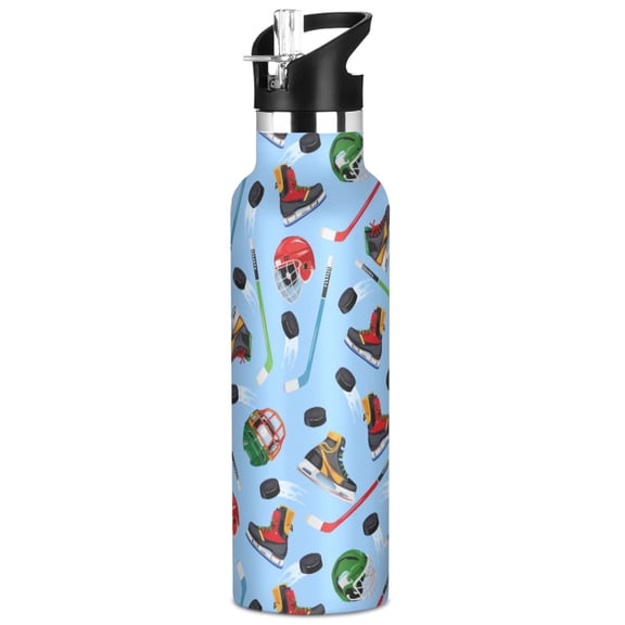 ALAZA Hockey Player Items Pattern Stainless Steel Water Bottle Vacuum Insulated Leak-Proof Tumbler with Straw Handle 20oz