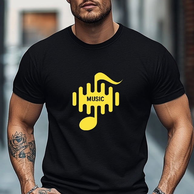 Men'S T-Shirt, Relaxed And Casual, Easy-Going Leisure, Men'S Summer Short-Sleeve T-Shirt with MUSIC Note Pattern, Plus Size