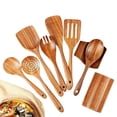 thumbnail image 1 of 9 Cucharas de Madera Natural para Cocinar, Utensilios de Madera para Cocinar con Soporte para Utensilios, Juego de Utensilios de Cocina de Madera de Teca, 1 of 6