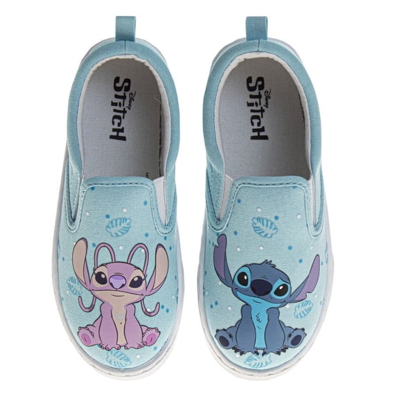Disney Stitch and Angel Girls Slip On Low Top Canvas Sneakers. (Little Kids) Blue Pink, Size: 12