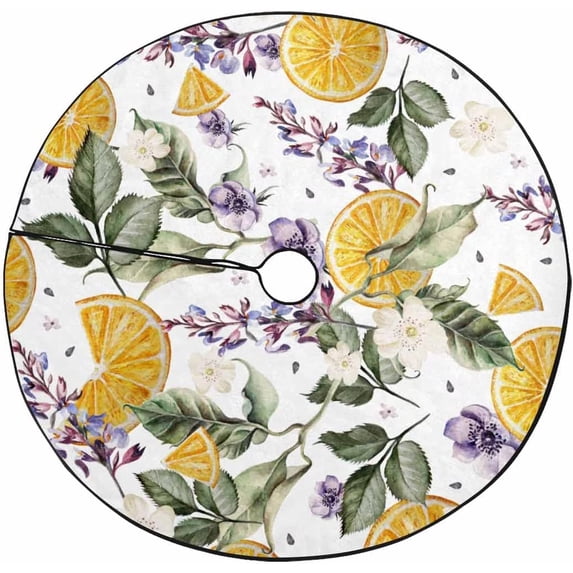 FMSHPON Lavender Flowers Orange Fruits Xmas Christmas Tree Skirt Stand Mat for Holiday Party Decoration Indoor Outdoor 48 inches