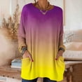 thumbnail image 2 of Mujeres Manga Larga Tops Casual Gradiente Ombre Cuello Redondo Suelto Ajuste Superior con Bolsillos Suave Poliéster Otoño Primavera Suéter, 2 of 7