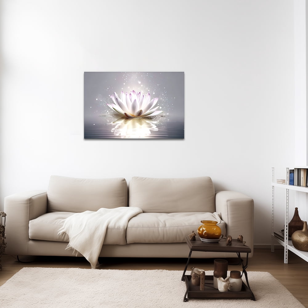 ZHONGYUTONG Lotus Canvas Wall Art White Flower Blooming Picture Print Zen Spa Painting (20"x30")
