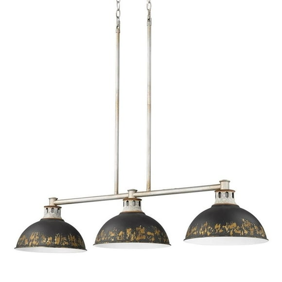 Kinsley 3-Light Linear Pendant in Aged Galvanized Steel with Antique Black Iron