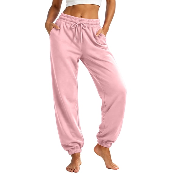 Resicozy Sweatpants for Women Trendy Drawstring Elastic Waist Bottom Lounge Pant Lightweight Baggy Joggers with Pocket Pink L