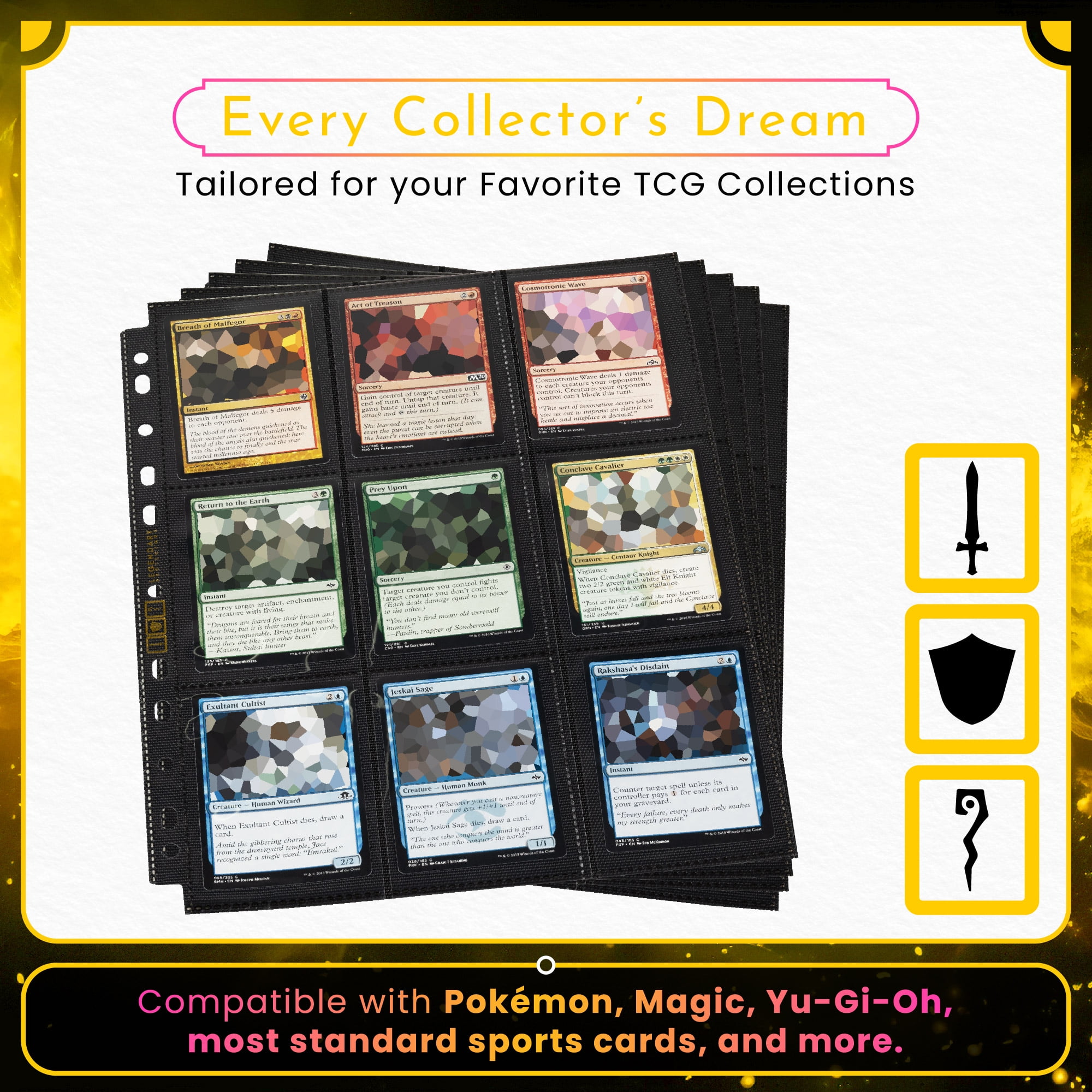 Legendary Protectors 18 Pocket Side-Loading Card Pages, 9 Pocket Double-Sided Sleeve Pages, Holds 900 Cards Total for Trading Card Pages or Sports Card Pages