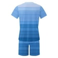 thumbnail image 4 of RYDCOT Men's 2 Piece Casual Loose Striped Outfit Round Neck Short Sleeve Shirt Elastic Waist Shorts Set Blue, 4 of 5