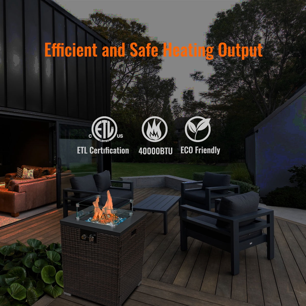 AJ Enjoy 22" Square Wicker Fire Pit Table, 40,000 BTU Gas Propane Heater for Patio Garden