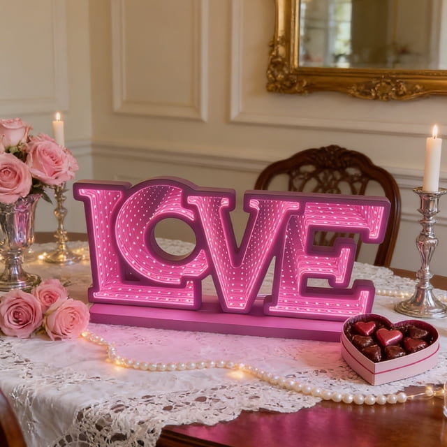 Cartel de luz LED LOVE Lámpara de noche Lámpara de decoración acrílica • Cálido resplandor romántico • Acento de estantería de escritorio alimentada por USB para dormitorio, club hotel, restaurante