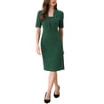 thumbnail image 2 of Vestido ajustado de mujer Inspire Chic con escote en V, mangas cortas, vestido midi bodycon para el trabajo, color verde oscuro, 2 of 6