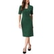 thumbnail image 2 of Vestido ajustado de mujer Inspire Chic con escote en V, mangas cortas, vestido midi bodycon para el trabajo, color verde oscuro, 2 of 6