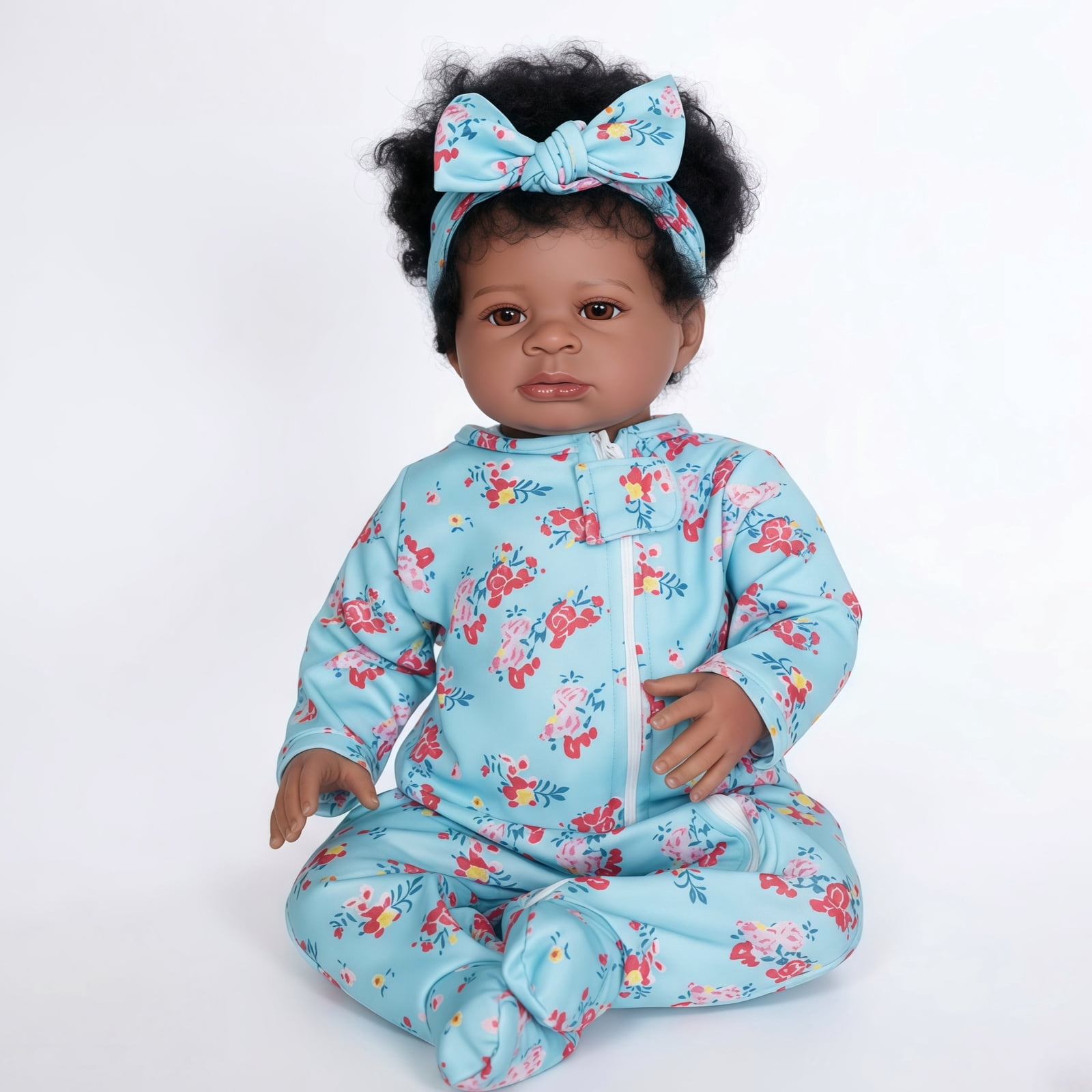 20 Inch Reborn Baby Doll Black Doll, Lifelike Baby Doll with Soft Cloth Body, Hand Rooted Curly Hair, Realistic African American Doll Toy for Kids Age 3+