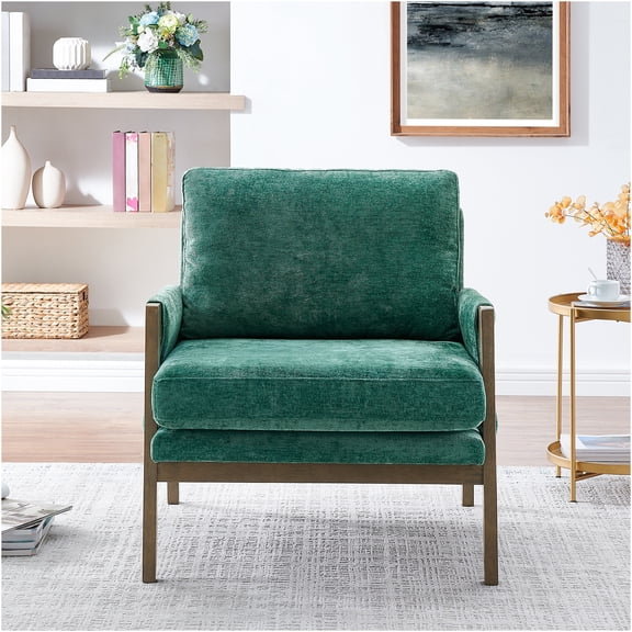 JERFIT Mid-Century Modern Velvet Accent Chair, Green Upholstered Armchair for Living Room