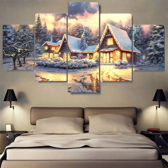 5 paneles de pintura en lienzo, conjunto de arte de pared, artes de alce, decoración de pared de la habitación del hogar, artes y manualidades, decoración de pared de Navidad