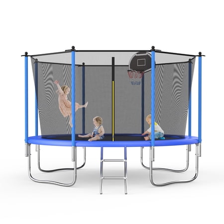 SENCHO GINSYTALIOR 10FT Trampoline with Basketball Hoop Safety Enclosure Net for Kids & Adults-In Net