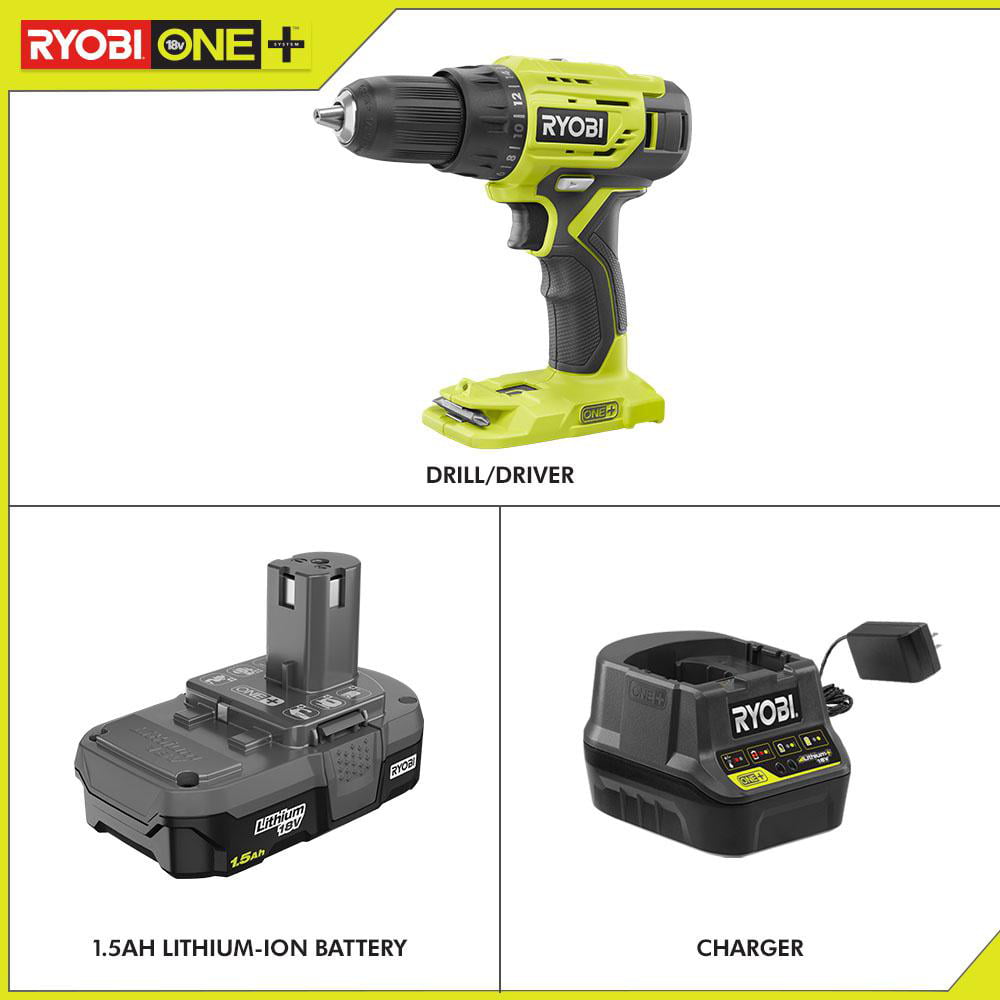 Ryobi P215k 18 Volt One Lithium Ion Cordless 1 2 In Drill Driver Kit With 1 1 5 Ah Battery And 18 Volt Charger Walmart Com Walmart Com