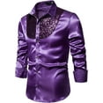 thumbnail image 4 of Men's Shiny Sequins Shirt Silk Like Satin Button Up Disco Party Dress Shirts Casual Long Sleeve Standard-Fit Tops, 4 of 4