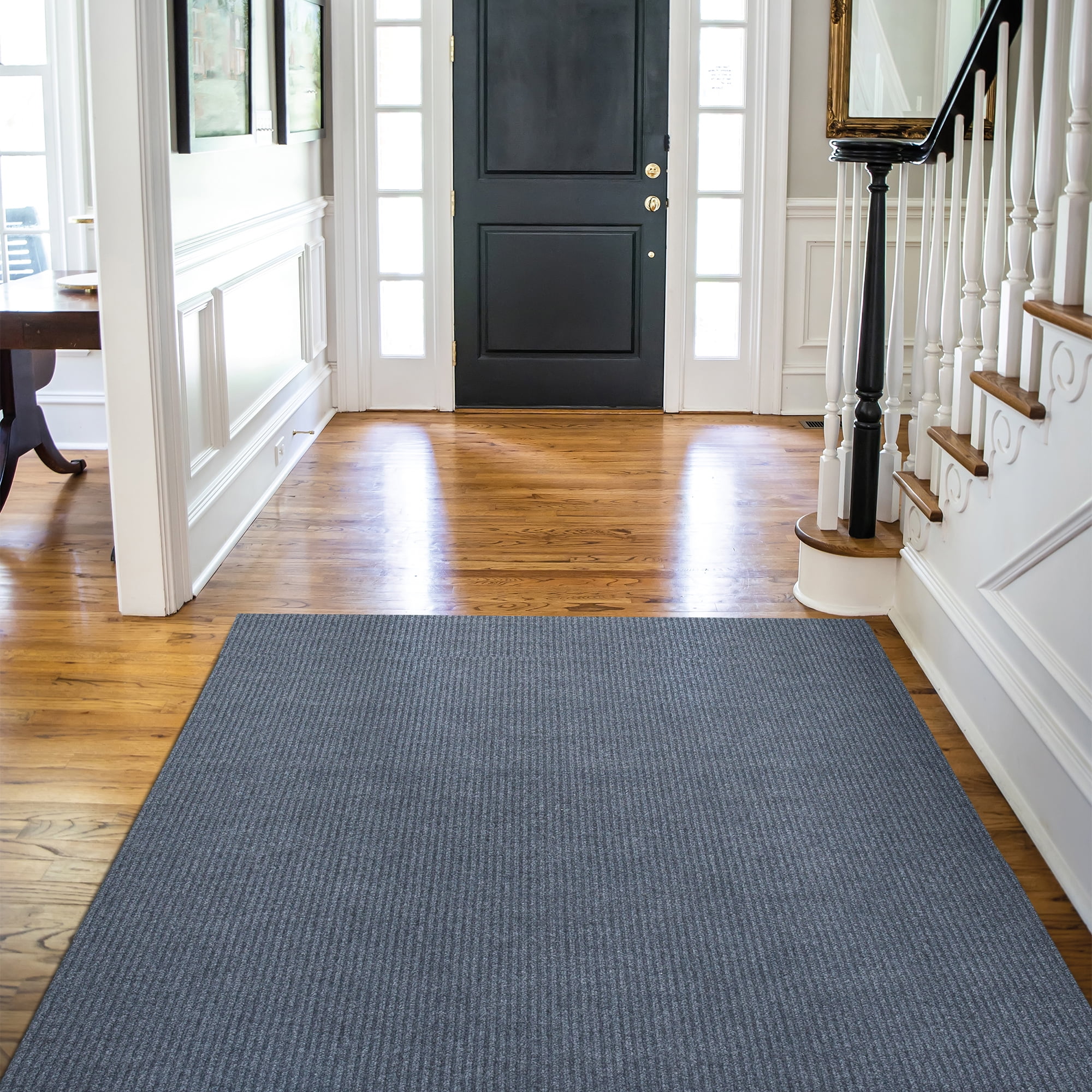Ottomanson 5' x 6'6" Waterproof Non-Slip Area Rug for Garage & Patio, Utility Floor Mat, Dirt Trapper, Gray