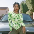 thumbnail image 3 of Xoenoiee Green Shamrock Pattern Women Long Sleeve Top Irregular Hem Crewneck Shirt St. Patrick's Day Going Out Tops Y2k Clothes Fall Winter Outfits Plus Size, Size S, 3 of 7