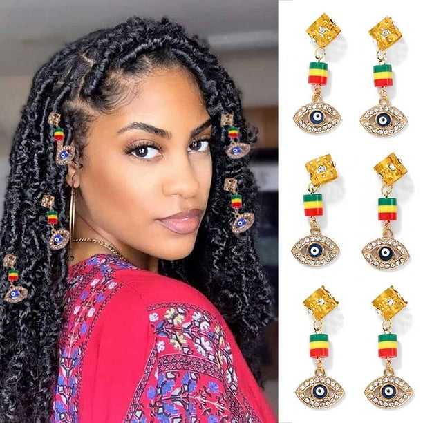 Woeoe Evil Eyes Dreadlock Accessories Gold Hair Charms African Loc