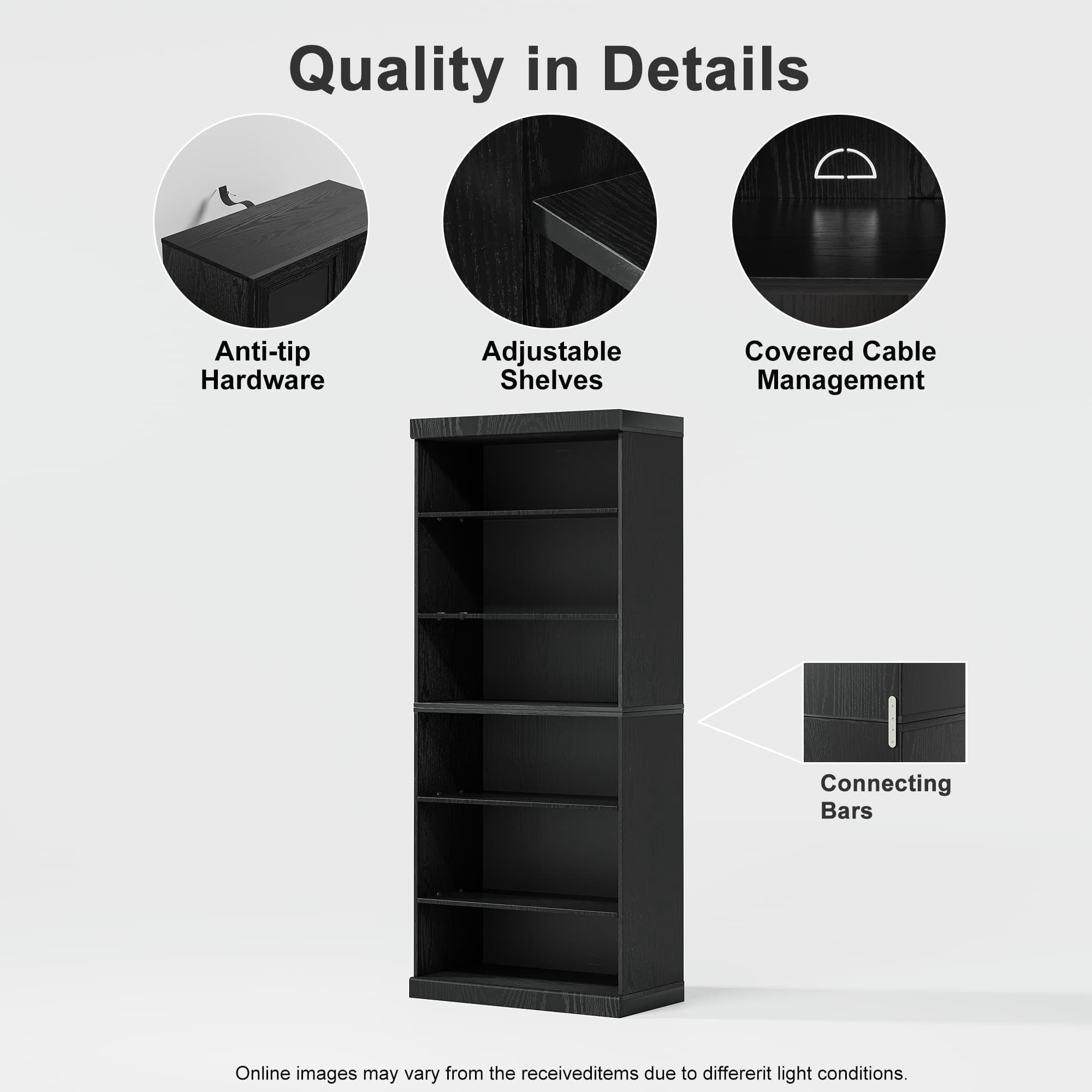 MAYEERTY 3-Shelf 16*31*36"Black Wood Grain Bookcase with Adjustable Shelves, Durable Storage for Home or Office