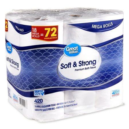 Great Value Premium Bath Tissue, 18 Mega Rolls (Best Toilet Tissue For Sensitive Skin)