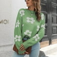 thumbnail image 1 of Flower Pattern Dropped Shoulder Sweater, Stylish Dropped Shoulder Sweater Round Neck Long Sleeve Machine Washable Acrylic Fiber Cute  for Holiday for School Light, 1 of 7