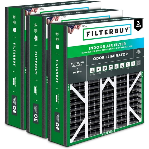 Filterbuy 20x25x5 MERV 8 Odor Eliminator, Pleated HVAC AC Furnace Air Filters for Trion Air Bear, Generalaire, Skuttle, and More (3-Pack)