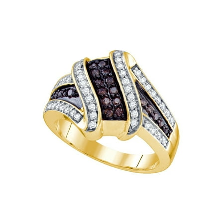 - 10kt Yellow Gold Womens Round Brown Diamond Crossover Ring 1/2 Cttw
