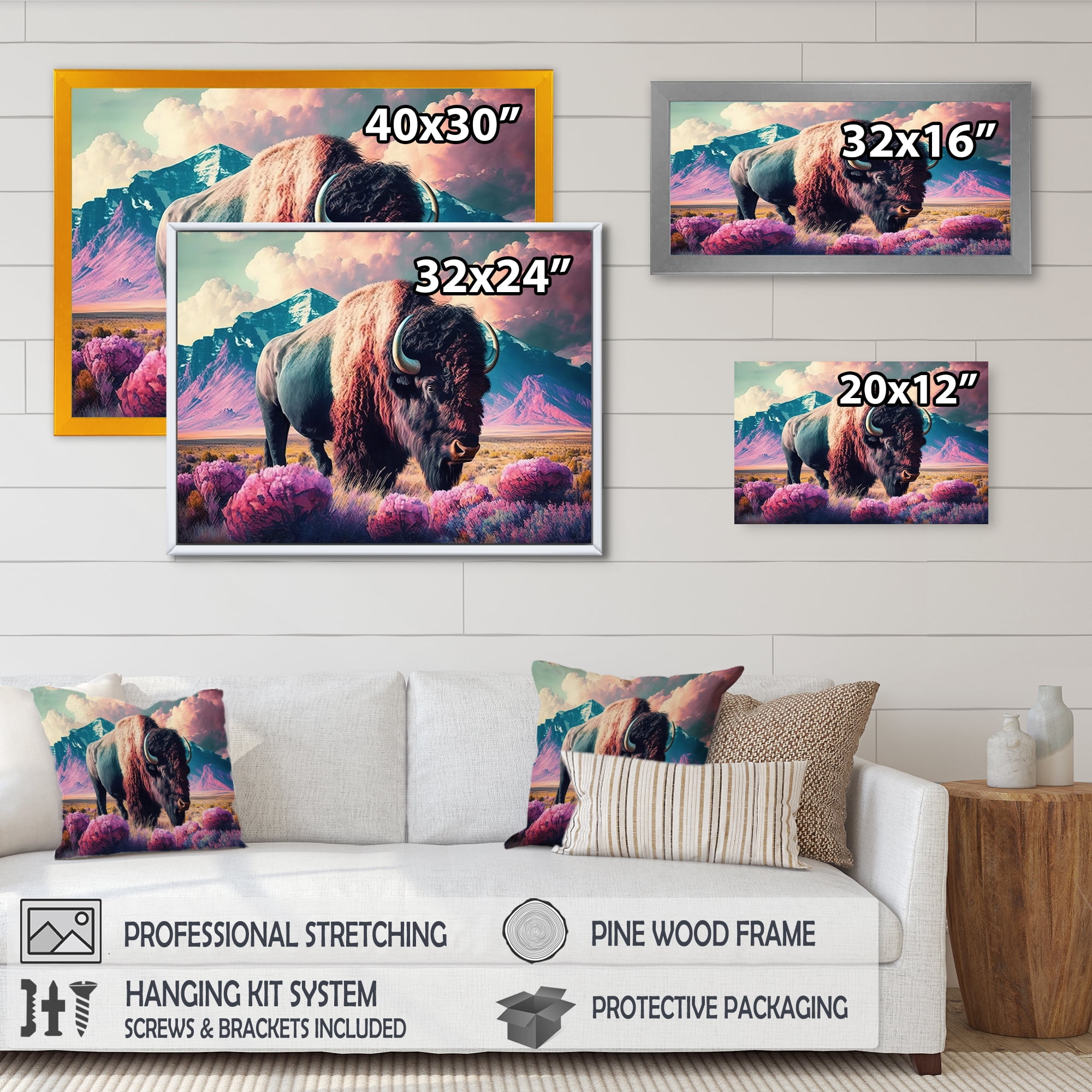 Designart Buffalo With Landscape Canvas Wall Art