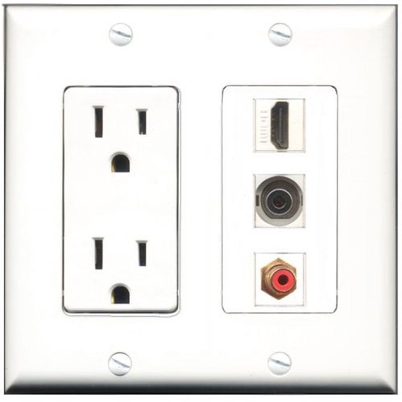 RiteAV - 15 Amp Power Outlet 1 Port HDMI 1 Port RCA Red 1 Port 3.5mm Decorative Wall Plate