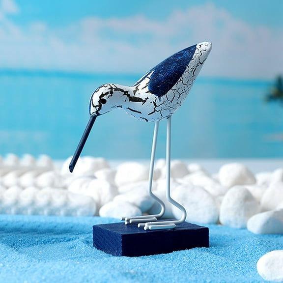 OUNONA 2pcs Rustic Wooden Coastal Seabird Statue Mediterranean Beach House Decor Hand-Carved Seagull Figurine Nautical Theme Shelf Display Accents