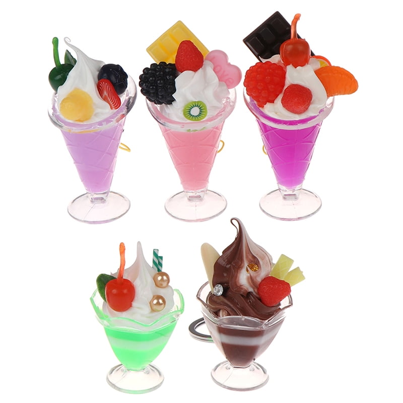 Set of 5 Mix Ice Cream Sundae in Plastic Cup Dollhouse Miniature Food Bakery-2 